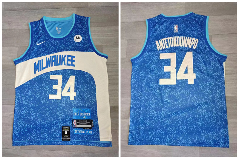 Bucks 34 Giannis Antetokounmpo Blue Nike 2023 24 City Edition Swingman Jersey