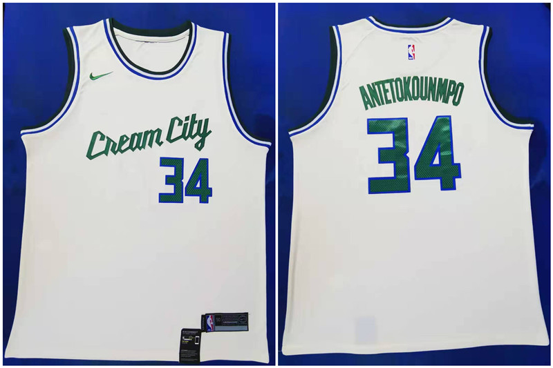 Bucks 34 Giannis Antetokounmpo Cream 2019 20 City Edition Nike Swingman Jersey