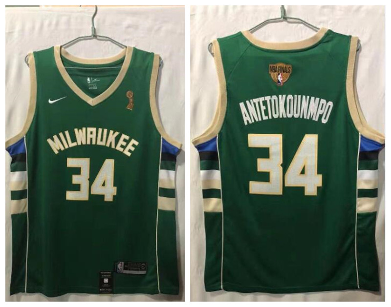 Bucks 34 Giannis Antetokounmpo Green Nike 2021 NBA Finals Champions Swingman Jersey