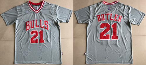 Bulls 21 Jimmy Butler Grey Short Sleeve Stitched NBA Jersey