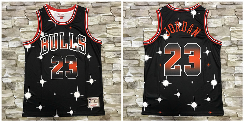 Bulls 23 Michael Jordan Black Star Hardwood Classics Jersey