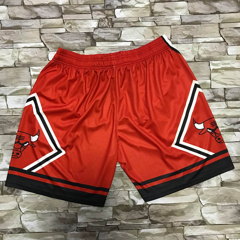 Bulls Red Black Big Face With Pocket Swingman Shorts