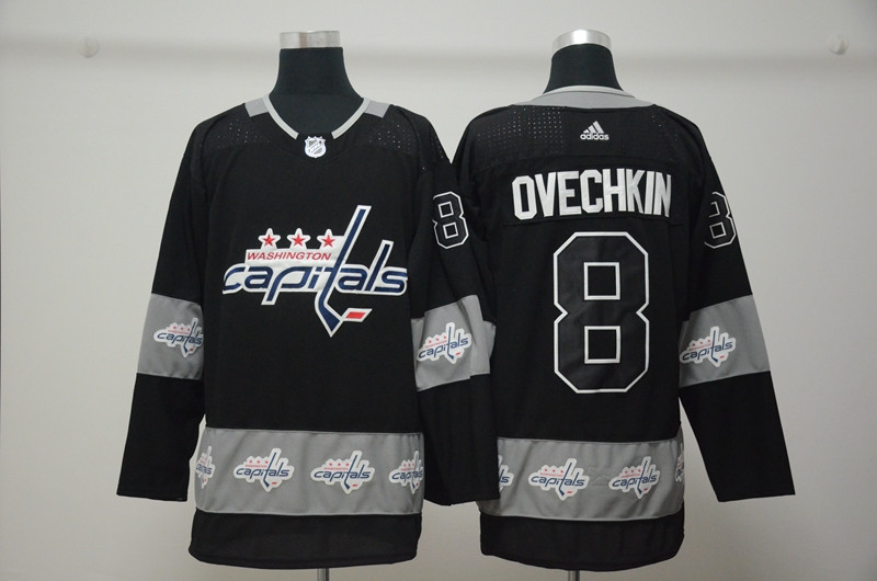 Capitals 8 Alex Ovechkin Black Team Logos Fashion  Jersey