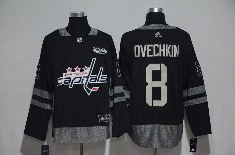 Capitals 8 Alexander Ovechkin Black 100th Anniversary Season Jersey