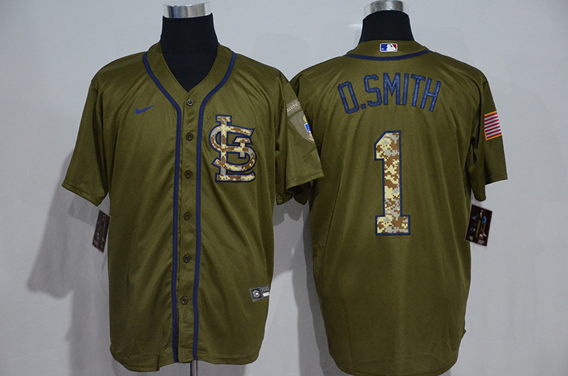 Cardinals 1 O.Smith Olive 2020 Nike Cool Base Jersey