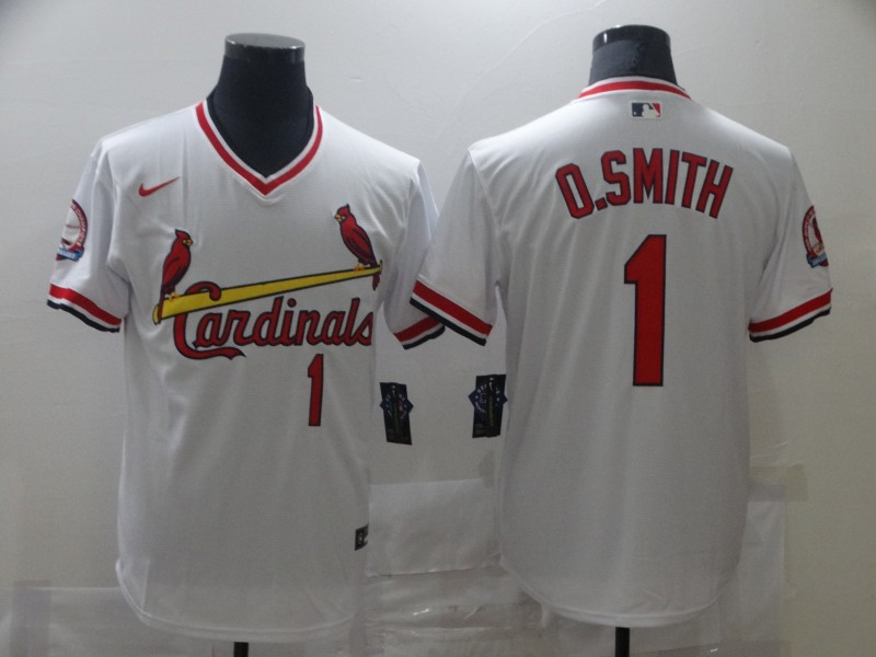 Cardinals 1 O.Smith White Nike Throwback Jersey