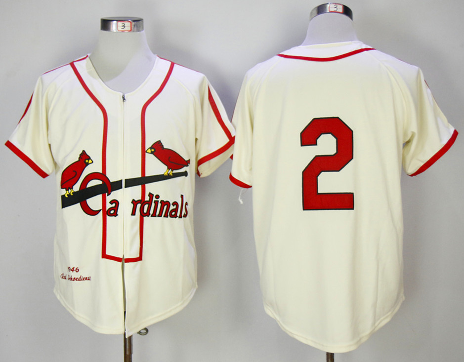 Cardinals 2 Red Schoendienst Cream 1946 Mitchell & Ness Cream Jersey