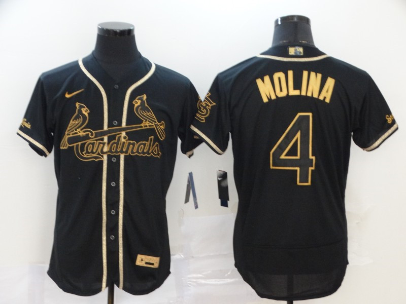 Cardinals 4 Yadier Molina Black Gold Nike Flexbase Jersey