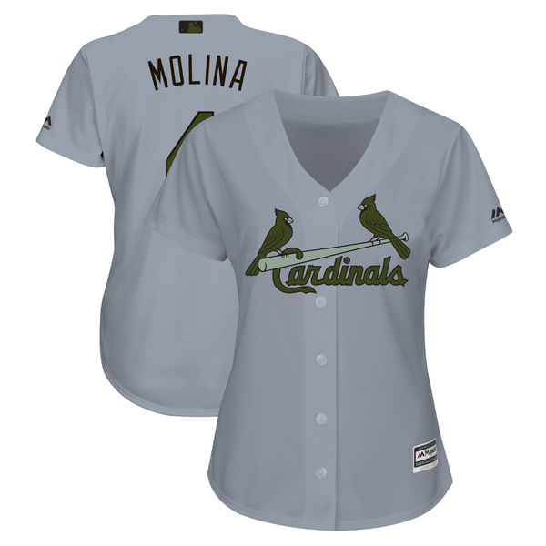 Cardinals 4 Yadier Molina Gray Women 2018 Memorial Day Cool Base Jersey