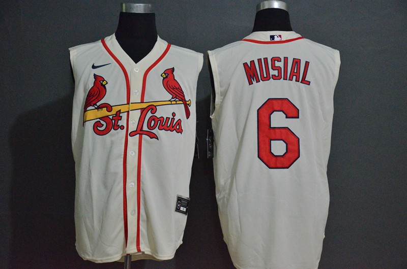 Cardinals 6 Stan Musial Cream Nike Cool Base Sleeveless Jersey