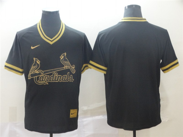 Cardinals Blank Black Gold Nike Cooperstown Collection Legend V Neck Jersey