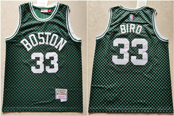 Celtics 33 Larry Bird Green Checkerboard Hardwood Classics Jersey