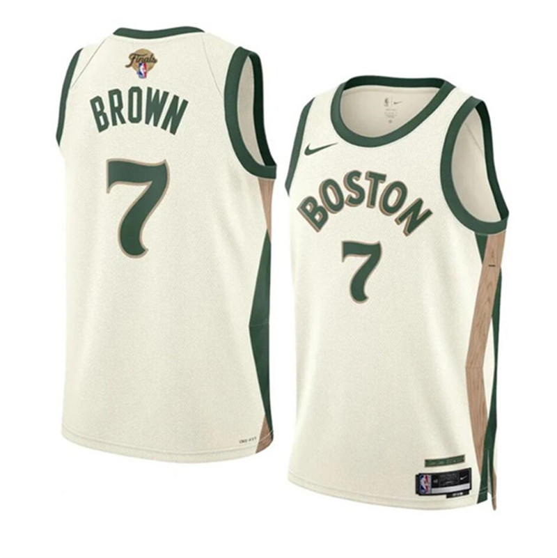 Celtics 7 Jaylen Brown Cream Nike 2024 Finals Swingman Jersey