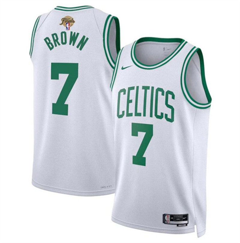 Celtics 7 Jaylen Brown White Nike 2024 Finals Swingman Jersey