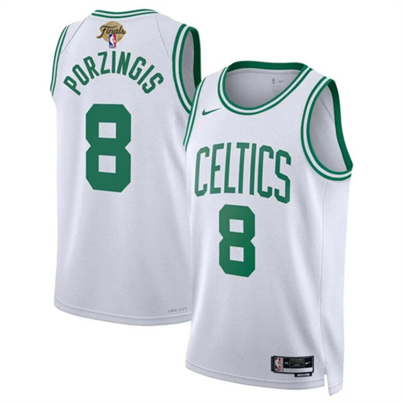 Celtics 8 Kristaps Porzingis White Nike 2024 Finals Swingman Jersey