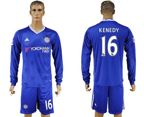 Chelsea 16 Kenedy Home Long Sleeves Soccer Club Jersey