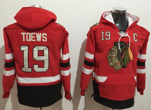 Chicago Blackhawks 19 Jonathan Toews Red Name Number Pullover NHL Hoodie