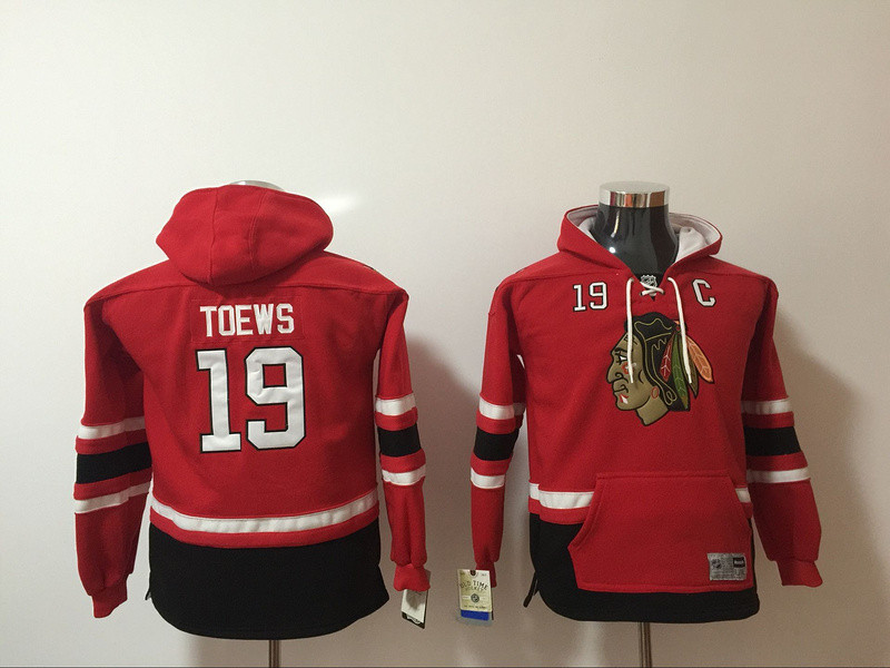 Chicago Blackhawks 19 Jonathan Toews Red Youth All Stitched Hooded Sweatshirt