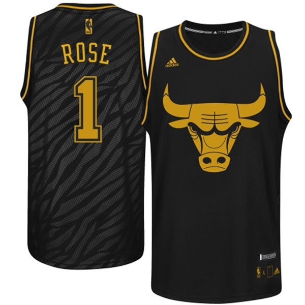 Chicago Bulls 1 Derrick Rose Precious Metals Fashion Swingman Limited Edition Black Jersey