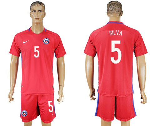 Chile 5 Silva Home Soccer Country Jersey