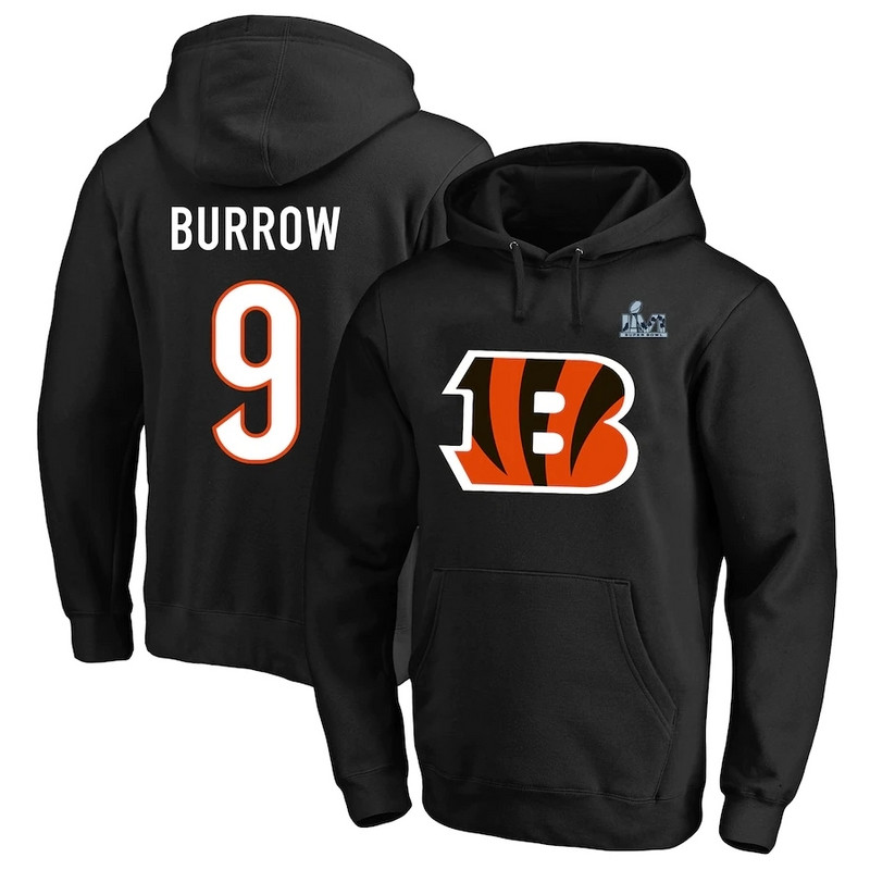 Cincinnati Bengals 9 Joe Burrow Fanatics Branded Super Bowl LVI Bound Big & Tall Pullover Hoodie Black