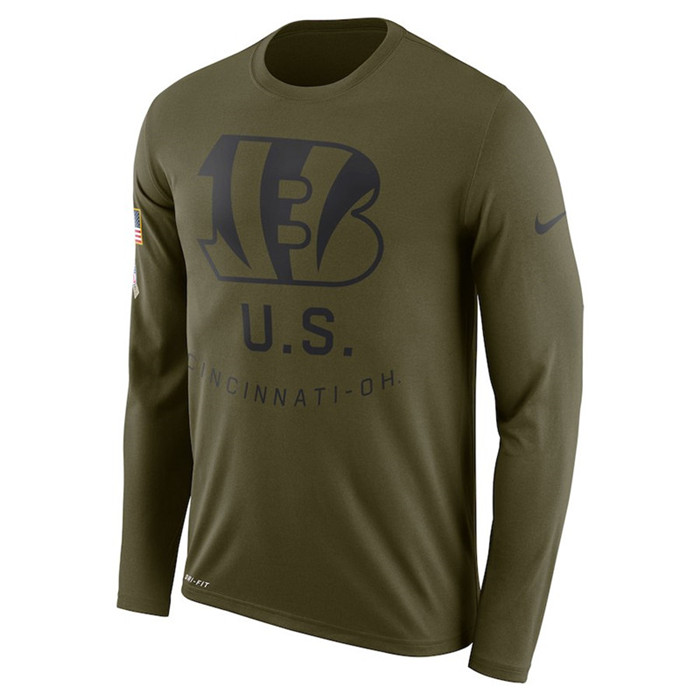 Cincinnati Bengals  Salute to Service Sideline Legend Performance Long Sleeve T Shirt Olive