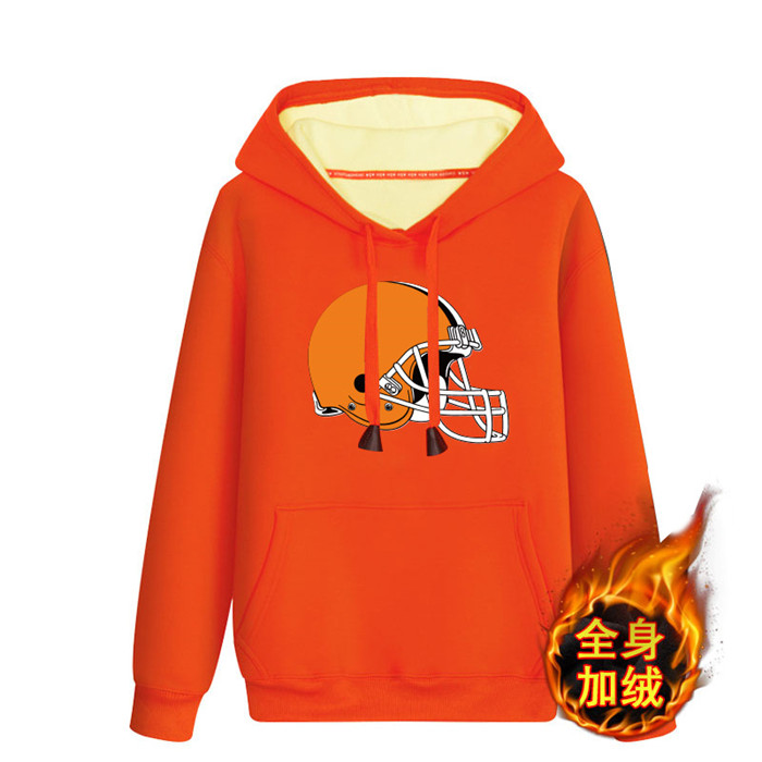 Cleveland Browns Orange Men's Winter Thick NFL Pullover Hoodie