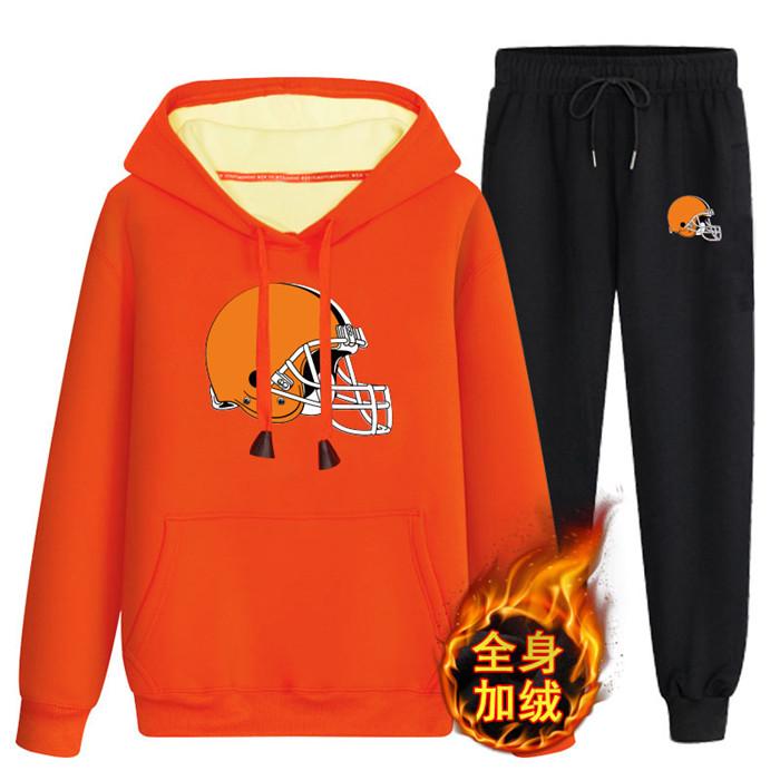 Cleveland Browns Orange Plus Velvet Pullover Hoodie & Pant