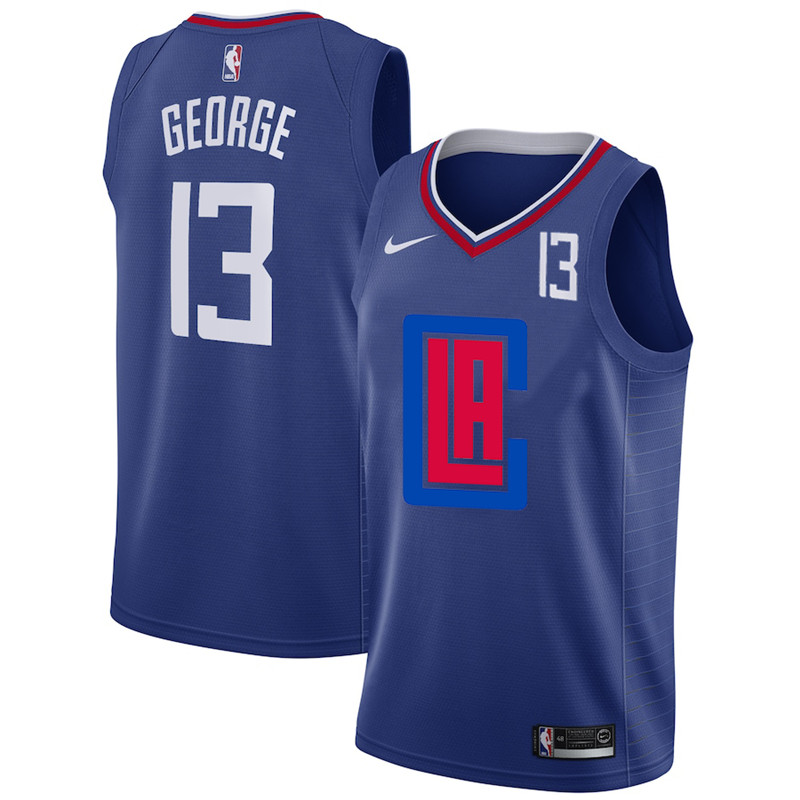 Clippers 13 Paul George Blue Nike City Edition Number Swingman Jersey