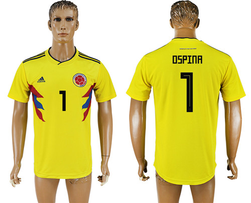 Colombia 1 OSPINA Home 2018 FIFA World Cup Soccer Jersey