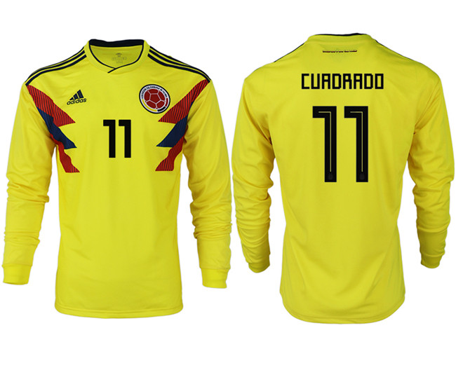 Colombia 11 CUADRADO Home 2018 FIFA World Cup Long Sleeve Thailand Soccer Jersey
