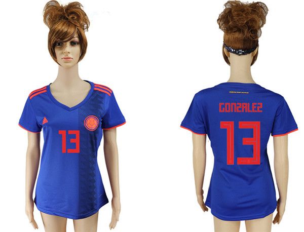 Colombia 13 GONZALEZ Away Women 2018 FIFA World Cup Soccer Jersey