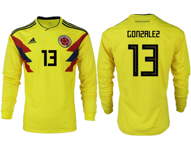 Colombia 13 GONZALEZ Home 2018 FIFA World Cup Long Sleeve Thailand Soccer Jersey