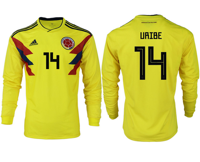 Colombia 14 URIBE Home 2018 FIFA World Cup Long Sleeve Thailand Soccer Jersey
