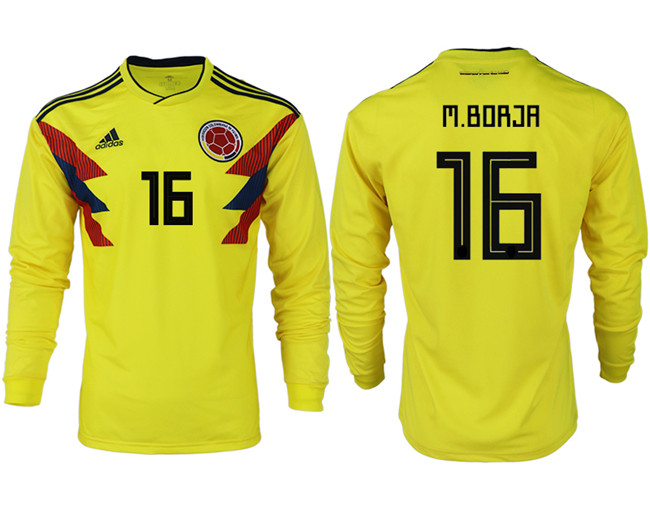 Colombia 16 M.BORJA Home 2018 FIFA World Cup Long Sleeve Thailand Soccer Jersey