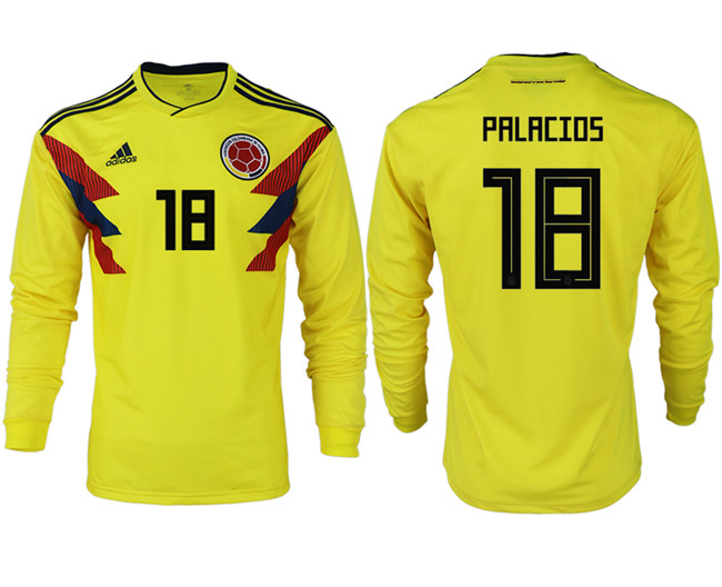 Colombia 18 PALACIOS Home 2018 FIFA World Cup Long Sleeve Thailand Soccer Jersey
