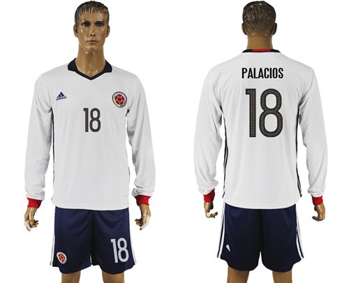 Colombia 18 Palacios Away Long Sleeves Soccer Country Jersey