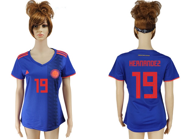 Colombia 19 HERNANDEZ Away Women 2018 FIFA World Cup Soccer Jersey