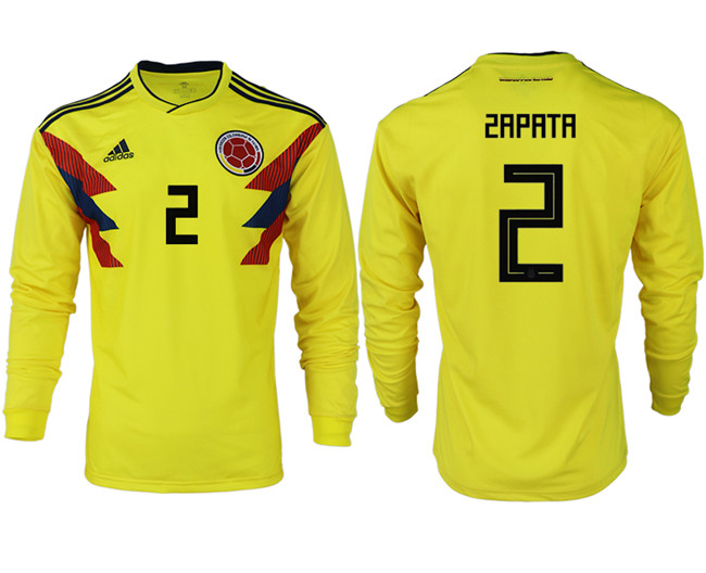 Colombia 2 ZAPATA Home 2018 FIFA World Cup Long Sleeve Thailand Soccer Jersey