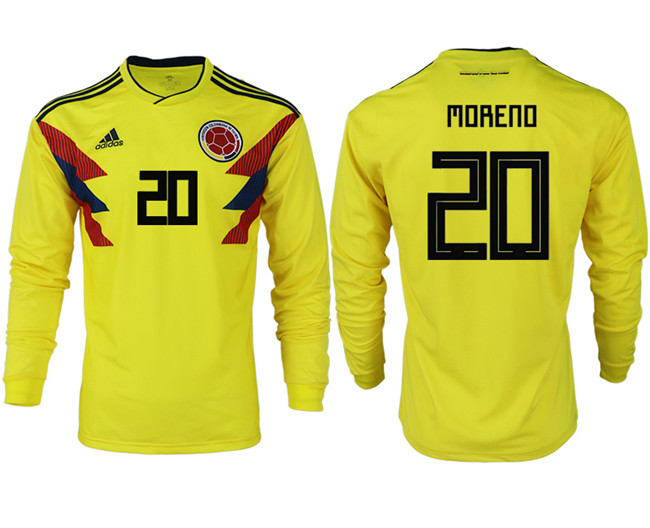 Colombia 20 MORENO Home 2018 FIFA World Cup Long Sleeve Thailand Soccer Jersey