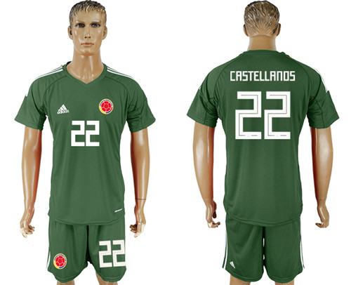 Colombia 22 CASTELLANOS Army Green Goalkeeper 2018 FIFA World Cup Soccer Jersey