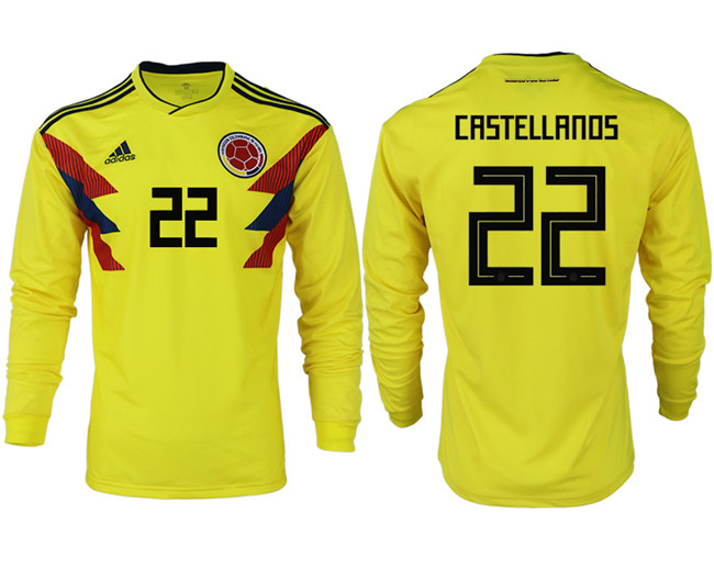 Colombia 22 CASTELLANOS Home 2018 FIFA World Cup Long Sleeve Thailand Soccer Jersey