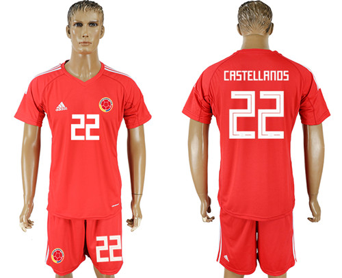 Colombia 22 CASTELLANOS Red Goalkeeper 2018 FIFA World Cup Soccer Jersey