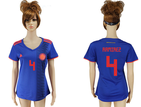 Colombia 4 RAMIREZ Away Women 2018 FIFA World Cup Soccer Jersey