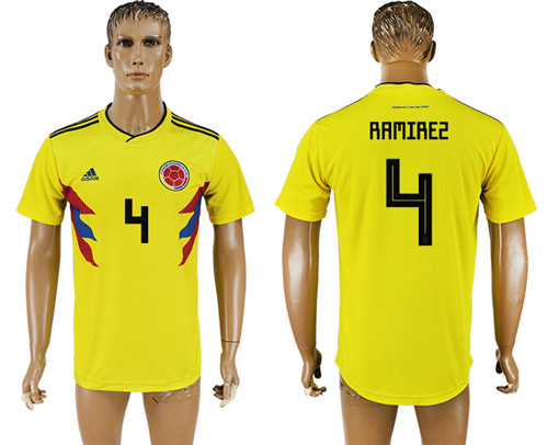 Colombia 4 RAMIREZ Home 2018 FIFA World Cup Thailand Soccer Jersey