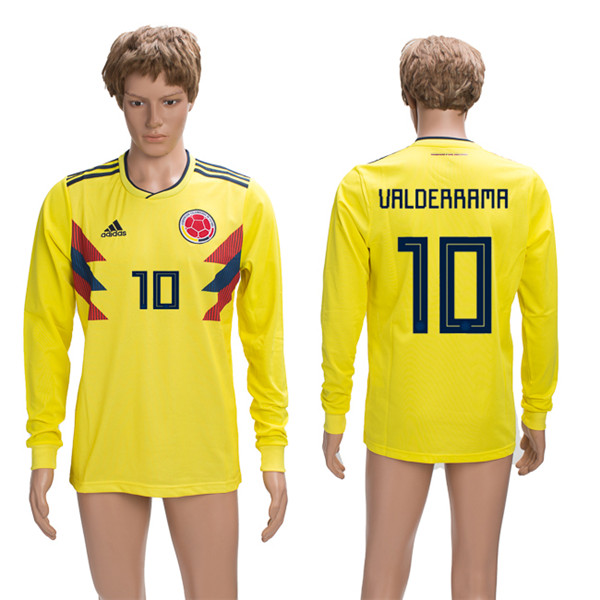 Columbia 10 VALDERRAMA Home 2018 FIFA World Cup Long Sleeve Thailand Soccer Jersey