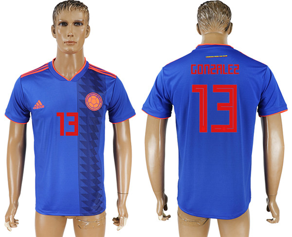 Columbia 13 GONZALEZ Away 2018 FIFA World Cup Thailand Soccer Jersey