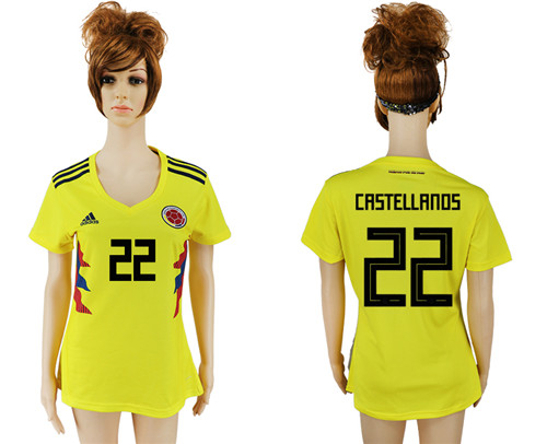 Columbia 22 CASTELLANOS Home 2018 FIFA World Cup Women Soccer Jersey