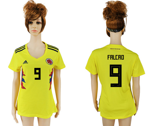 Columbia 9 FALCAO Home 2018 FIFA World Cup Women Soccer Jersey