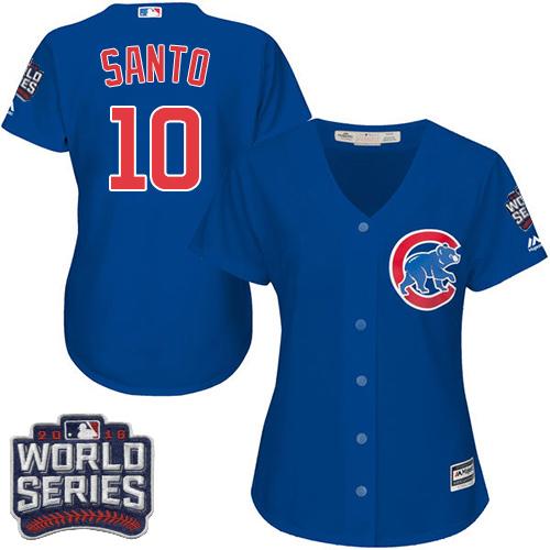 Cubs 10 Ron Santo Blue Alternate 2016 World Series Bound Women Stitched MLB Jersey